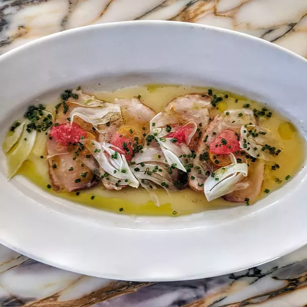Smoked swordfish escabeche, fennel, blood orange, green Thai chili, chives