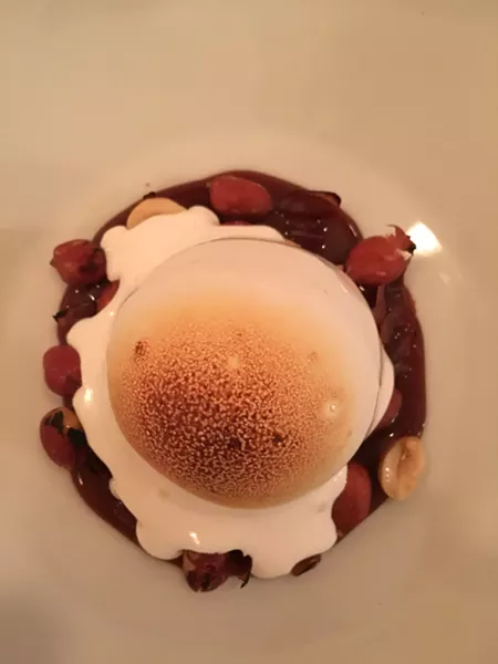 Mascarpone ice cream sundae with salted caramel, red Spanish peanut, and marshmallow fluff - MARIE DOYON