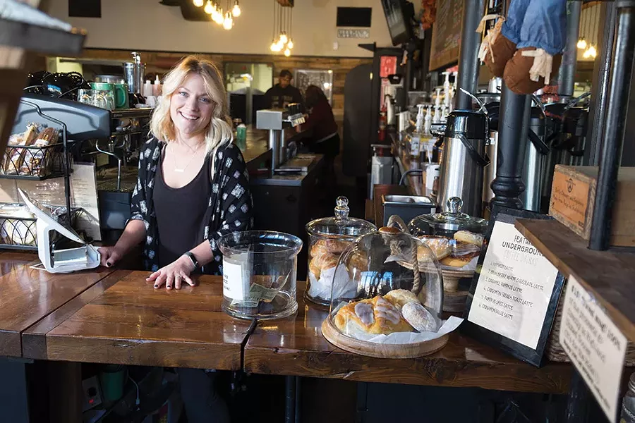 Owner Erin Intonti behind the bar at Underground Coffee & Ales in Highland. Underground is minutes away from the Walkway Over the Hudson and the Hudson Valley Rail Trail, which bring streams of cyclists to the spot in warmer weather.