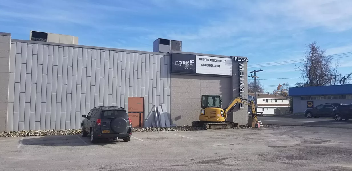 The exterior of Cosmic Cinema in Hudson mid-construction.