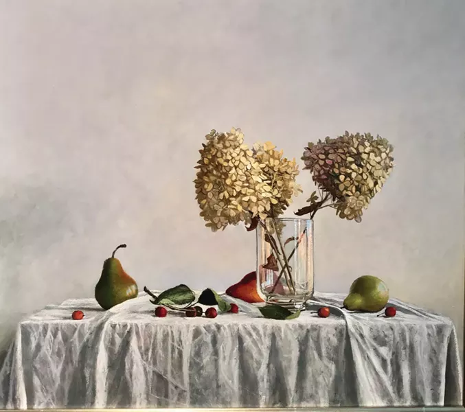 Hydrangement, Eric Forstmann, oil on board, 2018, from "Looking Back" at Eckert Fine Art in Kent, CT.