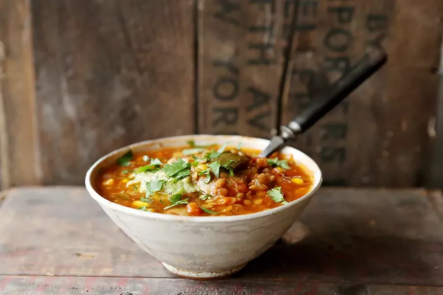 Poblano Chili Soup, made with red lentils