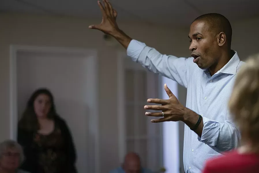 Congressman-elect Antonio Delgado on the campaign trail in Oneonta on September 8, 2018. - STACEY ESTRELLA