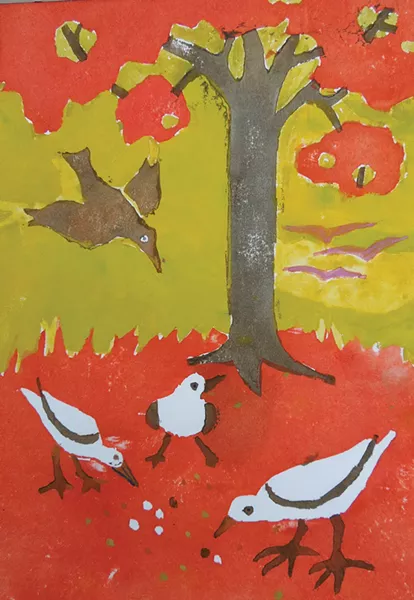 Birds Feeding 1, a Japanese woodblock. - KARL VOLK