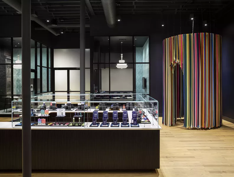 While the plan identifies a future edibles bar area, the team maximized this real estate with a colorful ribbon art installation, an Instagrammable moment that adds whimsy and privacy to ATM transactions. - RICHARD CADAN