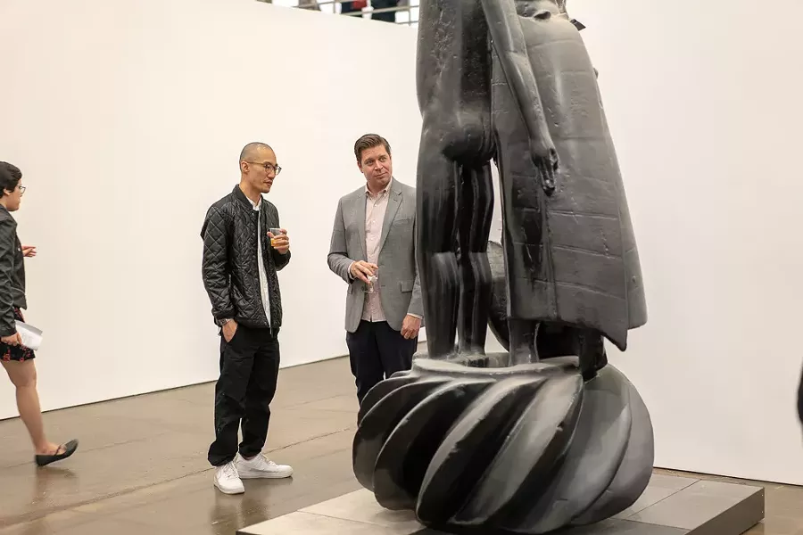 Co-Curators Ken Tan and Tim Hawkinson, Adrián Villar Rojas from the series ‘The Theater of Disappearance’ (2017) - PHOTO BY CHARLOTTE WOOLF. COURTESY OF HUDSON VALLEY MOCA