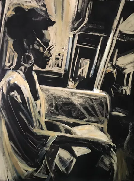 Woman on a Subway, Monoprint, 22" x 30" Printed by the Lisbeth Firmin at Castle Hill, 2018