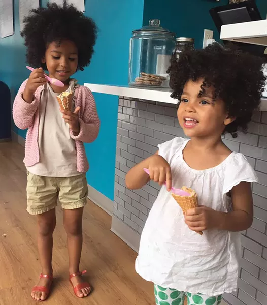 Happy customers enjoying cones at Nancy’s of Woodstock Artisanal Creamery. - PHOTO: SAM SPATA