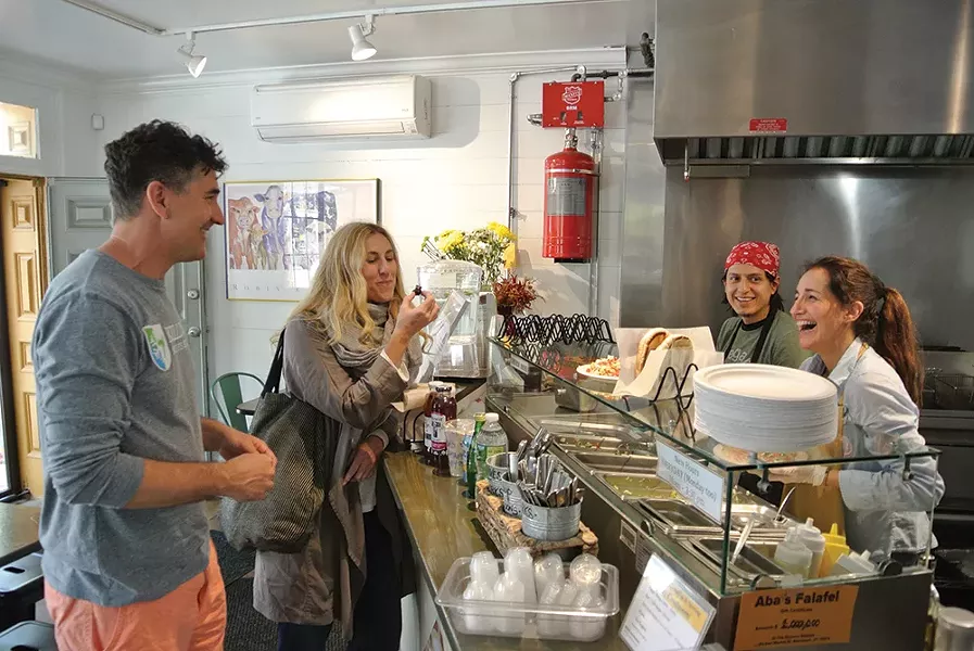 Jeff Mosher, Kelly Jones, Christian Matute, and Jacqueline Rusco at Aba’s Falafel in Rhinebeck. - PHOTO: JOHN GARAY