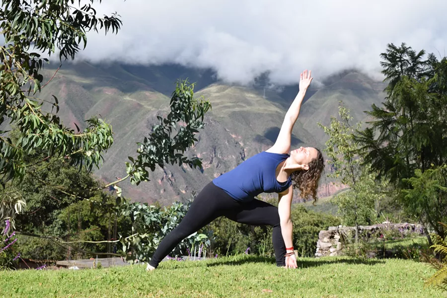 Sarah Wilkinson, owner of Saugerties Yoga, practicing at her annual Peru retreat. - PHOTO COURTESY OF SAUGERTIES YOGA