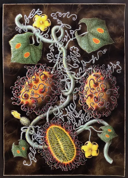 Scott Serrano, Professor Hitchcock's Tentacled Jelly Mellon, 2018, ink and watercolor on watercolor paper, wood, courtesy the artist