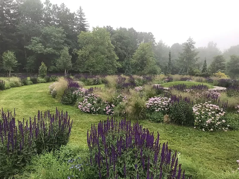 The Spiral Labyrinth in the seven-acre West Meadow at Mountain Top Arboretum is planted with grasses and perennials that are deer-resistant and pollinator-friendly.