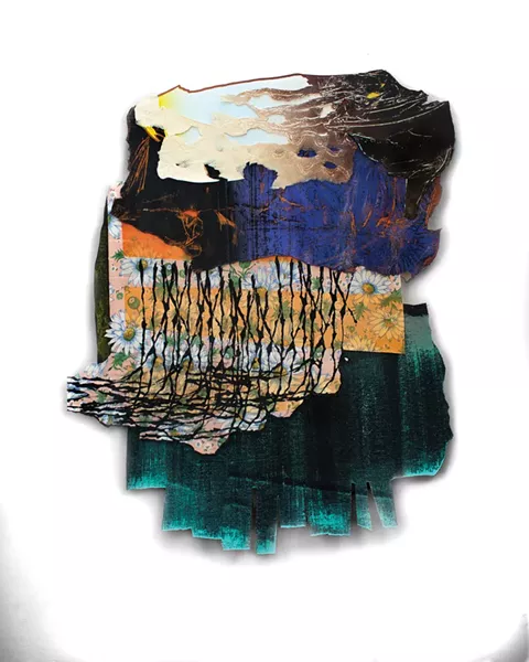 Lucy Holtsnider, Monsoon Monotype print collage on handmade paper, 2019.