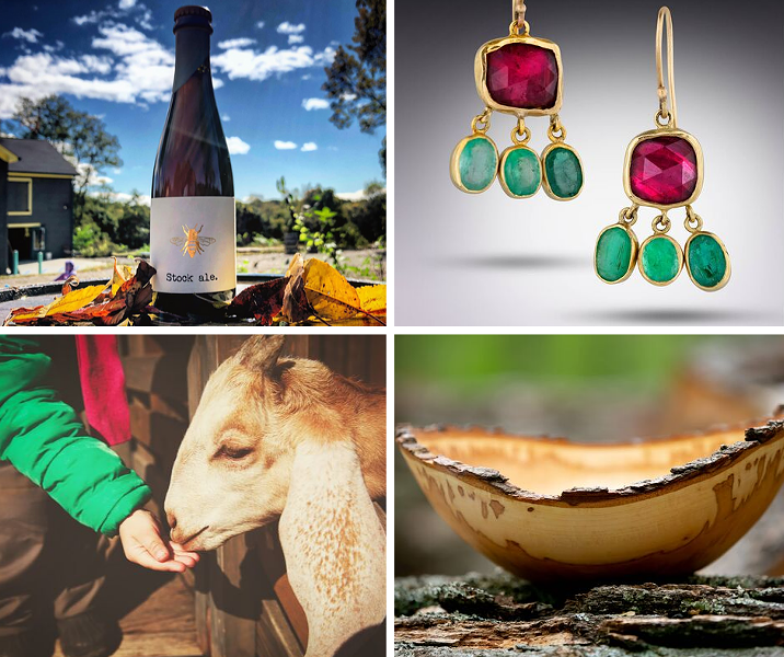 CLOCKWISE: PLAN BEE FARM BREWERY, LORI KAPLAN JEWELRY, DEER MEADOW WOOD TURNING