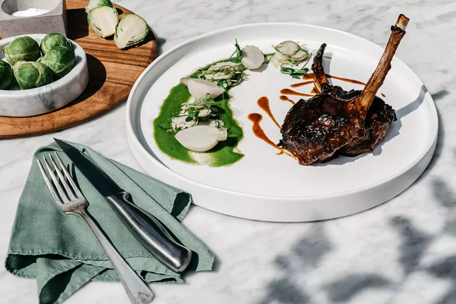 Lamb chops with smoked chili glaze at Butterfield in Stone Ridge - PHOTO BY HARRISON LUBIN