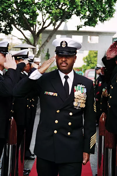Nance at his Naval retirement ceremony, Coronado, California, 2001.