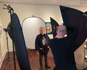 David McIntyre photographing Valerie Fanarjian at the pop-up portrait shoot at Carrie Chen Gallery in Great Barrington on December 11.