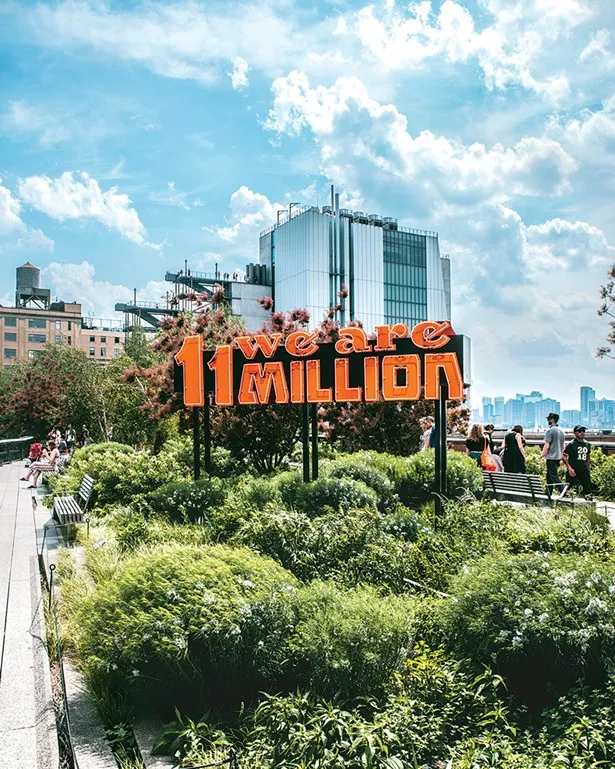 Somos 11 Millones/We Are 11 Million by Andrea Bowers in collaboration with Movimiento Cosecha, at the High Line park in New York City