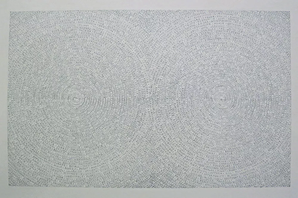 Laura Battle, Antonyms 2015, graphite on grey paper
