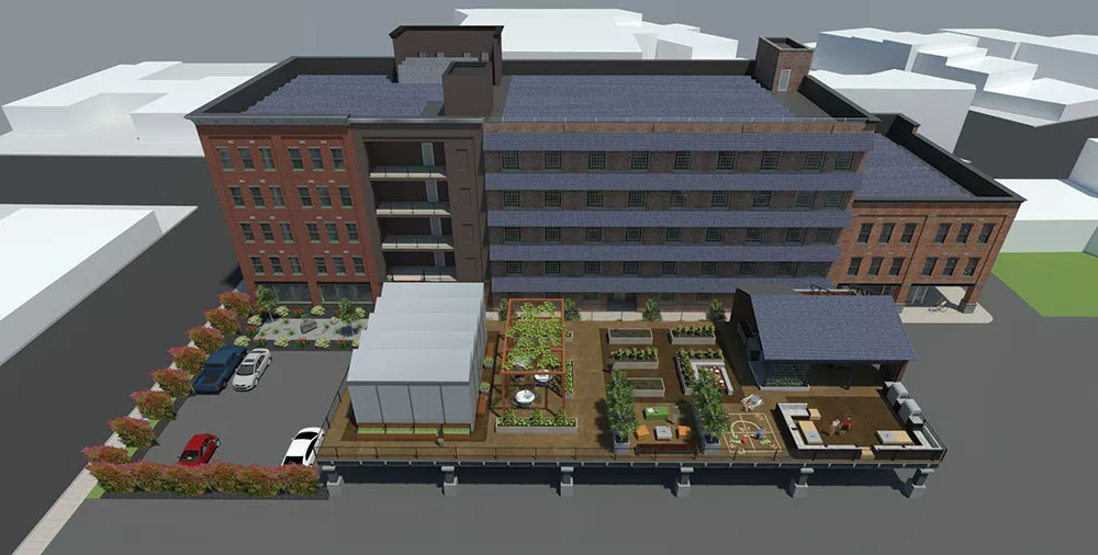Rendering of the future E2 Energy Square, a RUPCO project for Midtown Kingston designed by Dutton Architecture, the site of a former bowling alley.