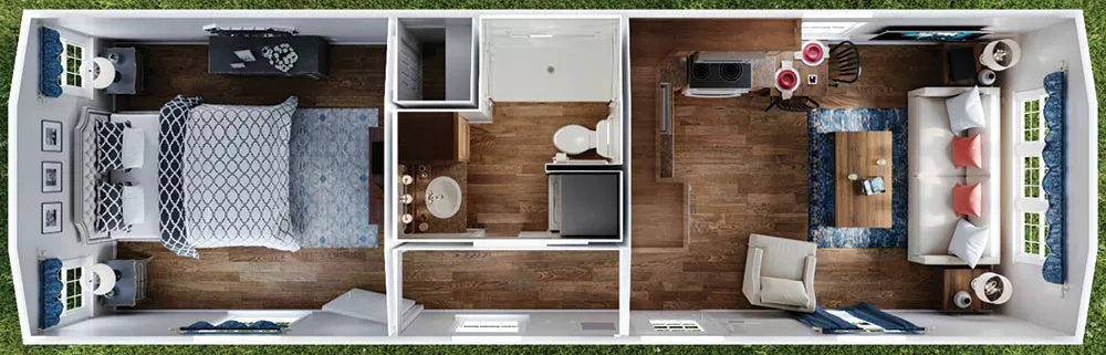 Overhead floorplan of an Echo Cottage.