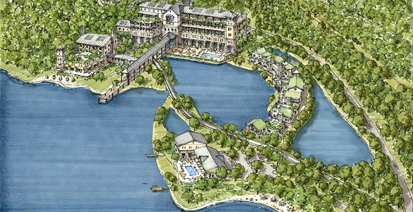 Proposed Williams Resrot & Spa aerial rendering.