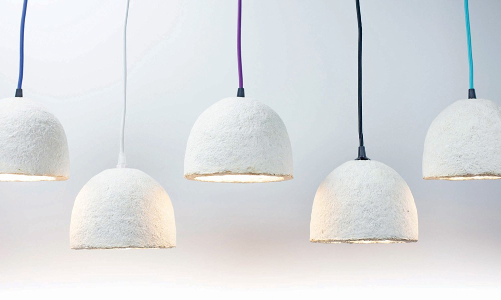Lampshades grown from mycelium by sustainable design studio Danielle Trofe using Ecovative Design technology. - PHOTO: DANIELLE TROFE