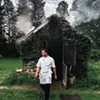 Chef Aaron Abramson leaving the smokehouse. Chef Aaron Abramson leaving the smokehouse.