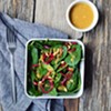 Recipe: Baby Spinach Salad with Beet Pickled Shallots and Shiitake “Bacon”