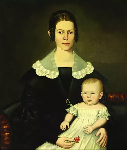 Woman and Child, Erastus Salisbury Field, oil on canvas, 34 1/4” x 29 1/4”, c. 1840. - Bennington Museum Collection.