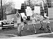 After six months of trying to get on Cox, Last - Call - resorted to highly effective picketing. (Pictured from - left: Mike Polk, Nate Heckman, James Renner, Aaron - McBride, and Chad Zumock.) - WALTER NOVAK