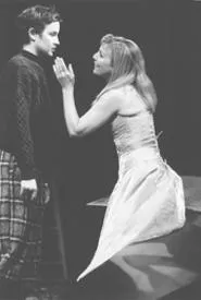 Boy trouble: Aria Alpert's Cesario (left) goes over well with Olivia (Kate Skinner).