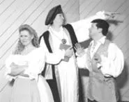 Cunegonde and Candide stand up to Dr. Pangloss.