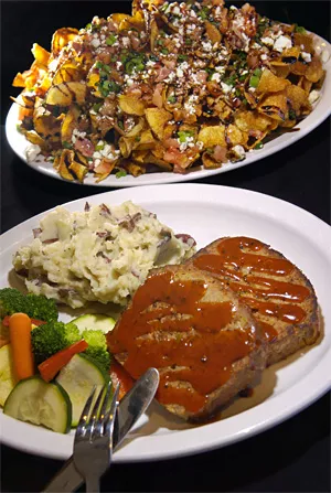 Gorgonzola-and-bacon House Chips are a sinful prelude to the tangy grilled meatloaf. - WALTER NOVAK