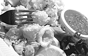 If you don't tell the kids what "calamari" means, they - may just go for it hook, line, and sinker. - WALTER NOVAK