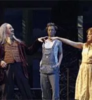 Love triangle: Don Armado and Jaquenetta flirt as Costard seethes.