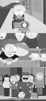 Scenes from a fifth season: Timmy seeks revenge, Cartman licks the tears of victory, and the words of curse can kill.