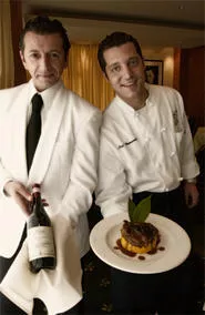 Server Oscar Califano (left) and Chef Luigi Iannuvario offer a tender osso buco paired with a well-balanced Barolo. - EARTHA GOODWIN