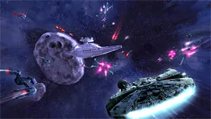 The Millennium Falcon and the Star Destroyer, locked in battle. Yes, we're nerds.