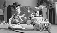 Toys will be toys: Woody and Buzz enjoy some friendly competition.
