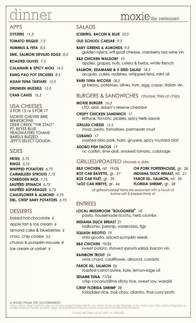 Moxie Unveils New Menu with Significant Changes in Format Scene and