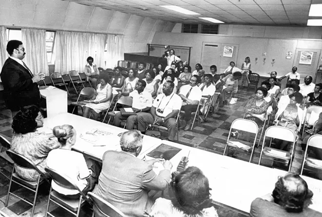 Meeting of the Lee-Harvard Community Association, 1979 - PHOTO COURTESY OF THE CLEVELAND PRESS COLLECTION, CLEVELAND STATE UNIVERSITY LIBRARY