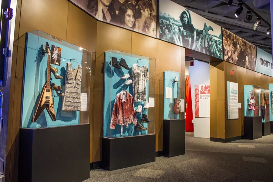 Fall Out Boy's bloodied shoes and jackets from the band's "Save Rock and Roll" video series are on display in the Hall's Right Here, Right Now exhibit. - Photo courtesy of the Rock and Roll Hall of Fame