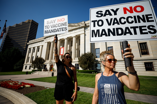 Several nurses indicated Aug. 24 at a rally against vaccine mandates outside the Statehouse that they’d sooner quit than seek vaccination against COVID-19. - (GRAHAM STOKES/OCJ)