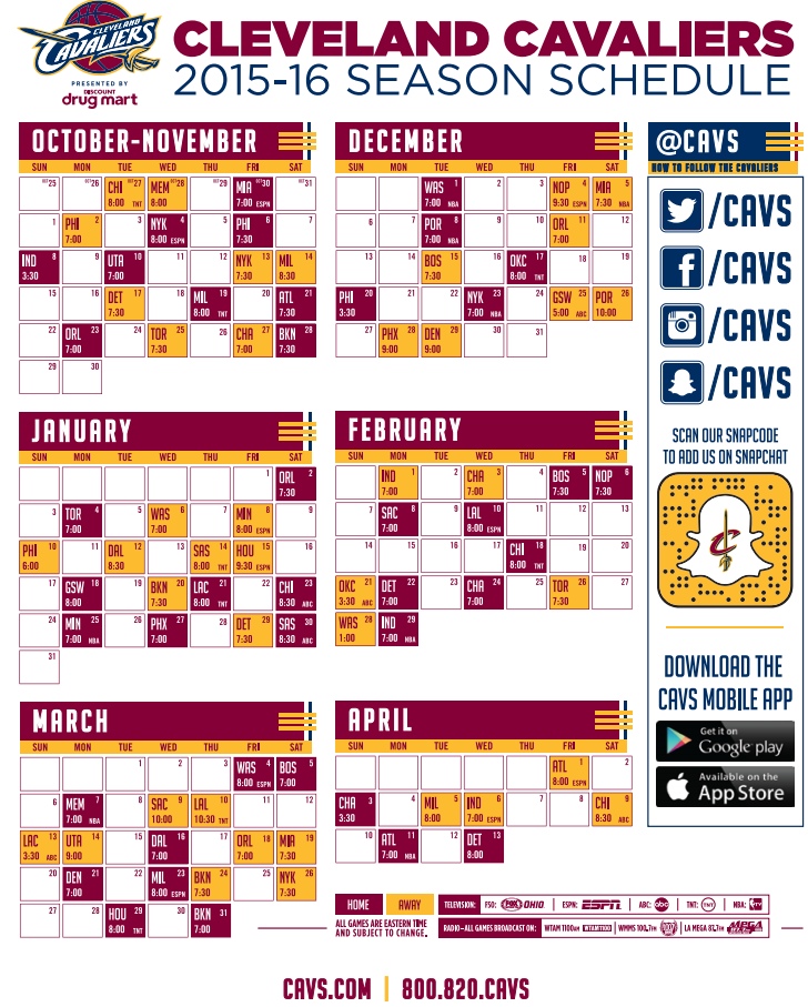 Cavs Schedule Printable
