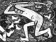 "War Games III," by Mary Owens Rosenthal, woodcut - print.