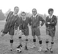 Weezer frontman Rivers Cuomo (second from left), having a ball.