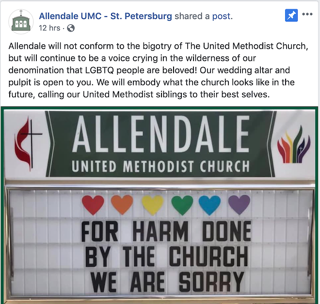 Allendale United Methodist Church's reaction to the national UMC doubling-down on anti-LGBTQ doctrine was swift and in keeping with the progressive church's reputation. - VIA ALLENDALE UMC'S FACEBOOK PAGE