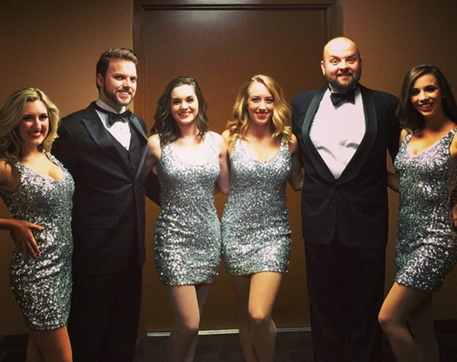 ON WITH THE SHOW! Scott Daniel and award-winner Matthew McGee pose with dancers from the University of Tampa's Dance Program at the Theatre Tampa Bay Awards. - MATTHEW MCGEE VIA INSTAGRAM