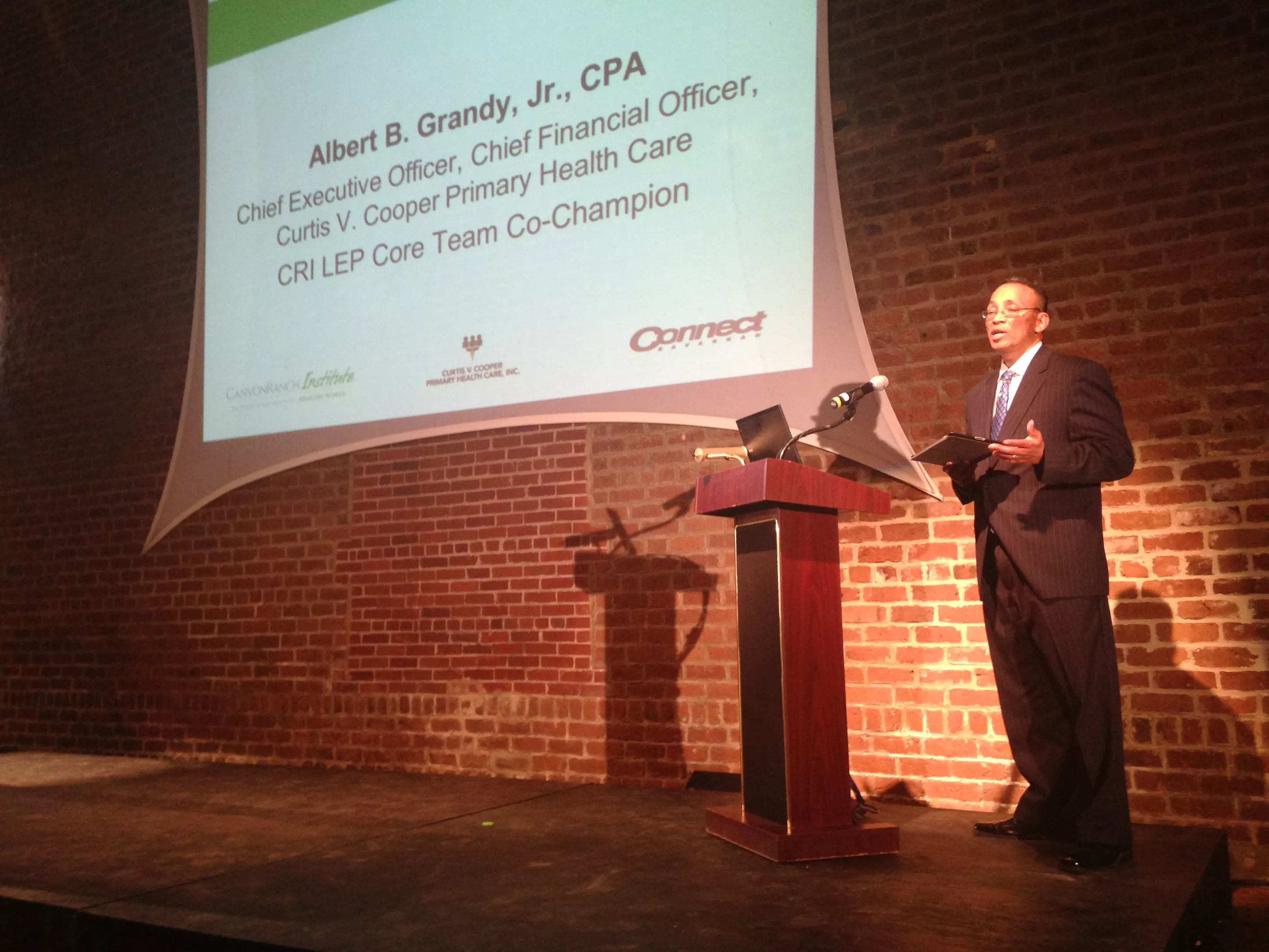 Albert Grandy, CEO of Curtis V. Cooper Primary Health Care, spoke at the Savannah Wellness Luncheon in February about the importance of prevention in addressing chronic disease in Chatham County.